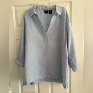Tahari Sky Blue Linen Top